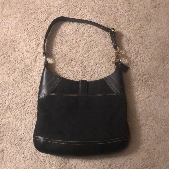 Coach leather & signature handbag w/ bronze buckle closure - Picture 2 of 2